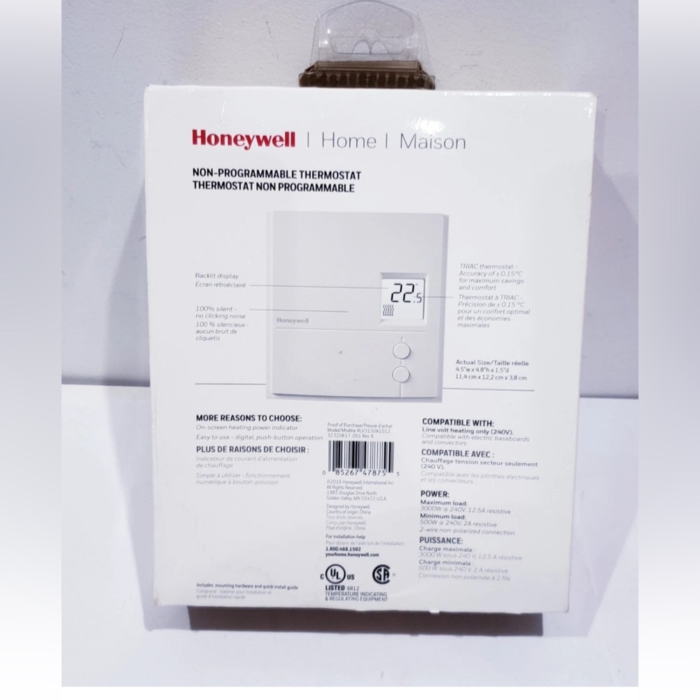Honeywell Home RLV3150A Non-Programmable Electric Heat Digital Thermostat